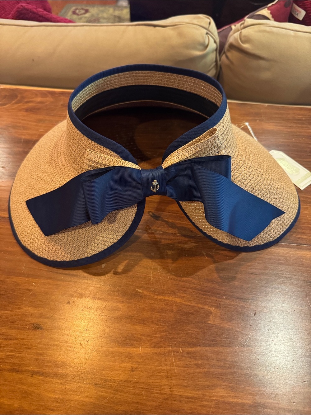 NWT Mud Pie Carlyle Packable Sun Visor Straw Hat Navy Anchor Travel Roll Up NEW - Picture 4 of 13